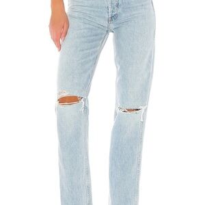 Re/Done Light Blue Ripped Straight Leg Jeans